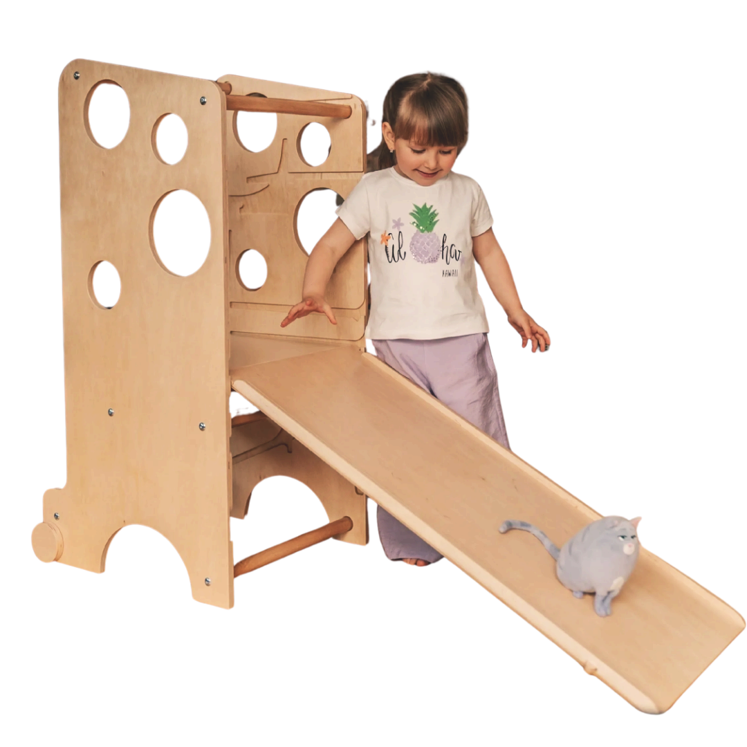 Leea Lernturm mit Aktivitätstisch, Rutsche und Kreidetafel
